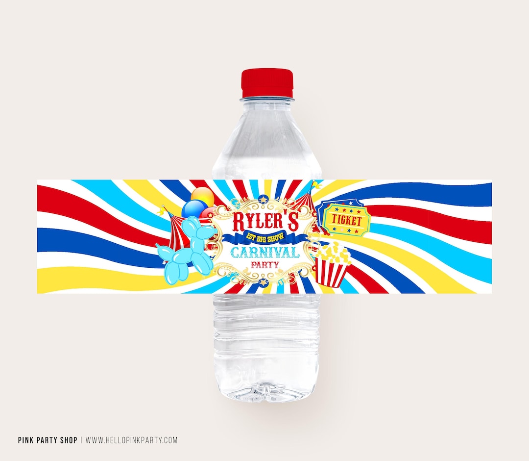 Carnival Birthday Water Bottle Labels, Printable Templates, Fun Fair ...