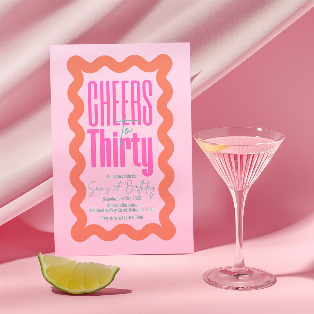 Wavy Border 30th Birthday Party Invitation Editable Template Squiggly ...
