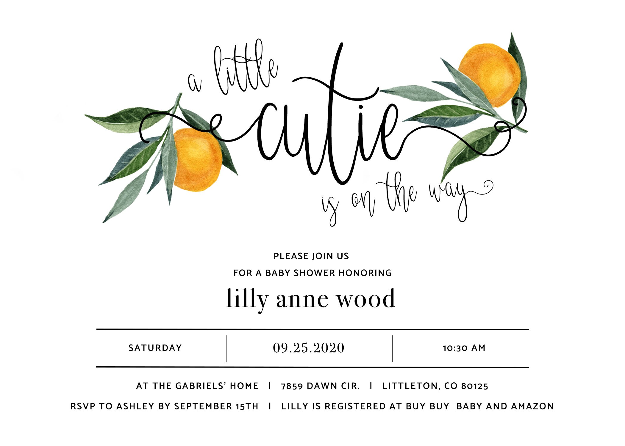 A Little Cutie is on the Way Mandarin Orange Baby Shower Invitation