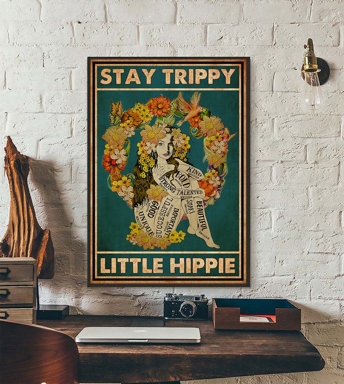Stay Trippy Little Hippie Poster Floral Girl Art Print Etsy