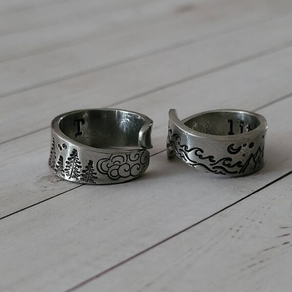 Bague en etain de la cote de l Oregon taille 6 message secret a l interieur ocean arbres montagne lune etoiles reglable argent bague manchette cadeau personnalise Etsy France