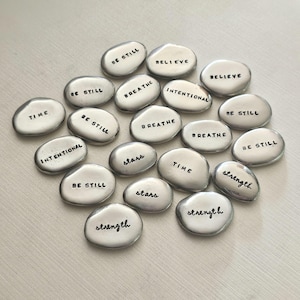 Pewter Pocket Stone—Pewter Pocket Pebble, Intentions & Affirmations, Pocket Hug, Worry Stone, Personalized Pocket Stone, Luck Charm