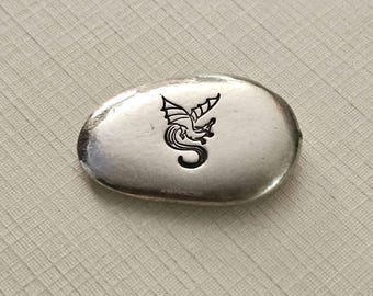 DRAGON Pewter Pocket Stone—Pewter Pebble, Intentions & Affirmations, Pocket Hug, Worry Stone, Personalized Pocket Stone, Good Luck Charm