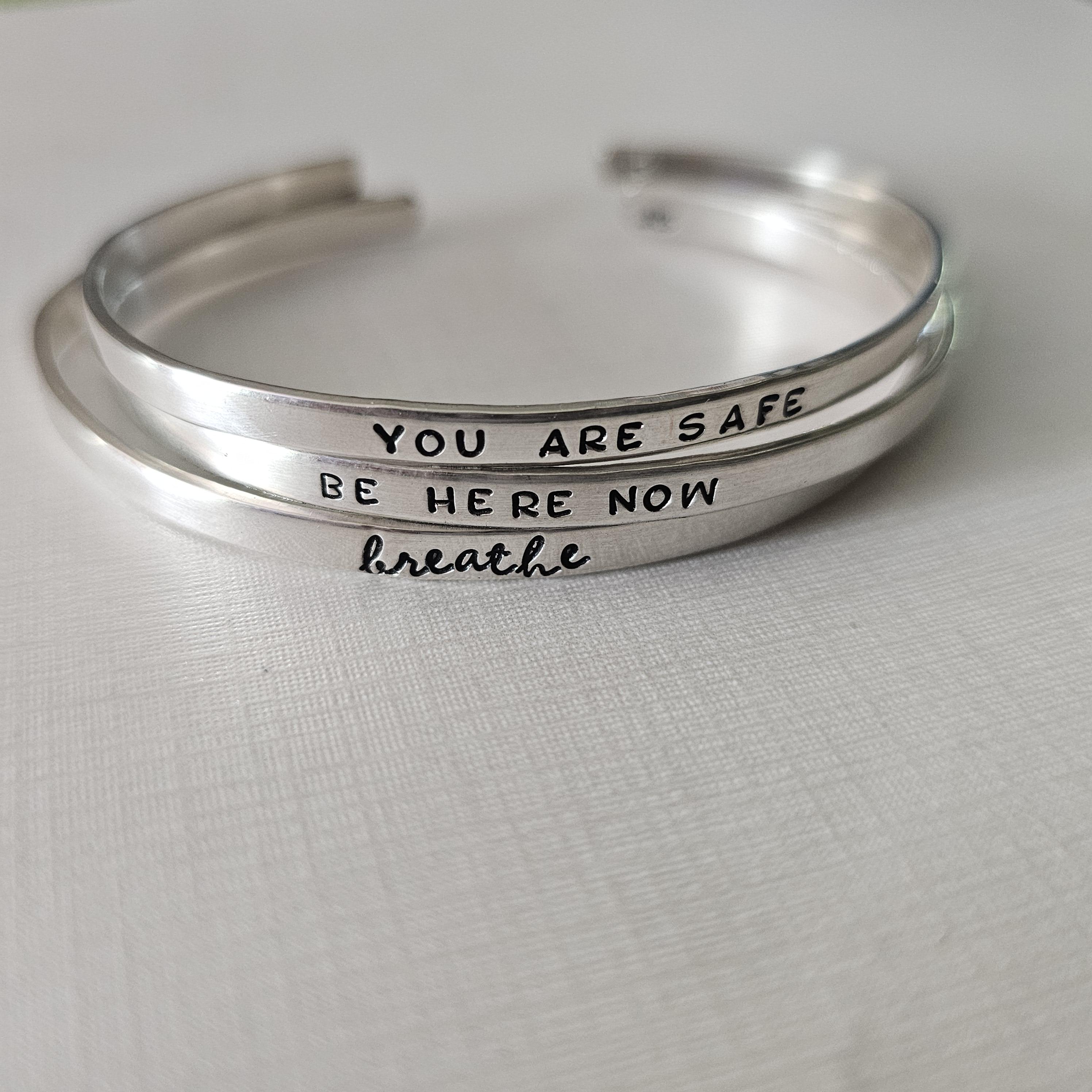Stainless Steel Mantra Bracelet, Be Here Now Stainless Steel Mantra Bracelet, Be Here Now