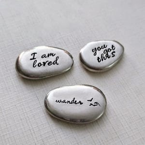 Pewter Pocket Stone—Pewter Pocket Pebble, Intentions & Affirmations, Pocket Hug, Worry Stone, Personalized Pocket Stone, Luck Charm