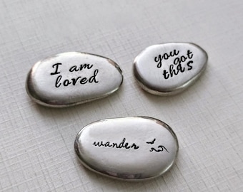 I am LOVED Pewter Pocket Stone—Pewter Pebble, Intentions & Affirmations, Pocket Hug, Worry Stone, Personalized Pocket Stone, Good Luck Charm