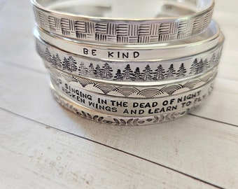 Personalized Bracelets, Lyrics, Your Own Words, Sterling Silver, Bitch Ring, Personalized Stacking Bracelet, Hand stamped, Gift for Her, 143