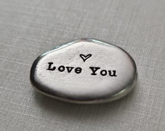 Custom Pocket Stone, I Love You, Believe, You Are Enough, Pewter Stone, Never Forget, Worthy, Worry Stone, Pewter Pebble, Bag Charm