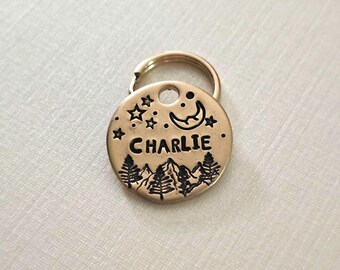 Hand Stamped PNW Dog Tag – Mountain, Moon & Stars