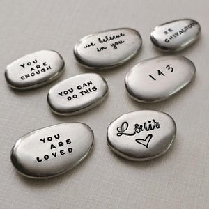 Pewter Pocket Stone—Pewter Pocket Pebble, Intentions & Affirmations, Pocket Hug, Worry Stone, Personalized Pocket Stone, Luck Charm