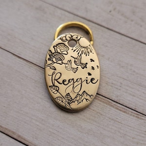 ROSE GARDEN - Hundemarke, Katzenmarke, Oval, Berge, Vögel Kolibri, Rosen, Garten, Hand gestempelt, personalisiert, Hundehalsband, Kundenspezifisches Haustierhalsband