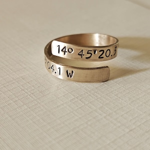 Latitude Longitude Ring - Hammered Sterling Silver, Coordinates Jewelry