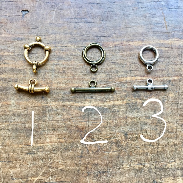 Choice Between 3 Different Toggle Clasps, Bronze Swirl Design, Classic Silver or Gold Nautical Clasps. Please see pictures for scale