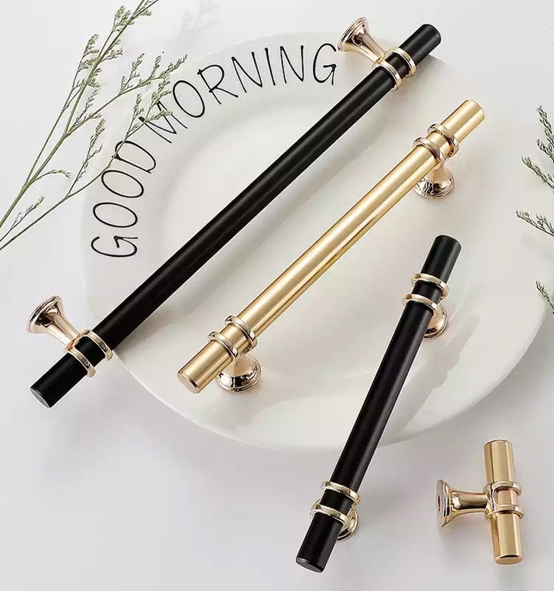 Classic Black Gold Door Pull Handle T Bar Pulls Etsy