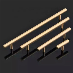 T Bar Gold Solid Brass Cabinet Handles | Brass Door Pull Hardware| Drawer Pull Handle | Furniture Pulls | Drawer Pulls | Brass Bar Pull Knob