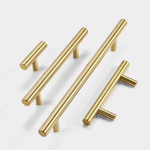 Gold Cabinet Pulls Knobs Tbar Cabinet Handles Drawer Pulls Kitchen Cabinet furniture Hardware Stainless Steel Brushed Brass