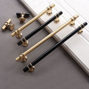 Gold Black Cabinet Pull Handle Knob wardrobe Door Knobs Pulls Handles furniture Hardware Modern Decorative Solid Zinc Alloy Material