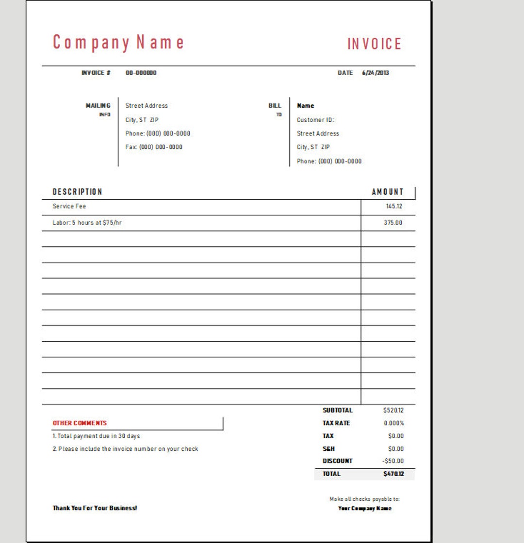 Printable Blank Invoice Template Customizable Invoice - Etsy