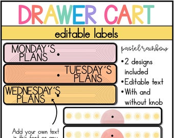 Drawer Cart Labels | EDITABLE | Pastel Rainbow Classroom Decor