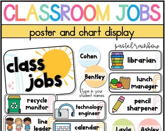 Classroom Jobs | EDITABLE | Pastel Rainbow Classroom Decor