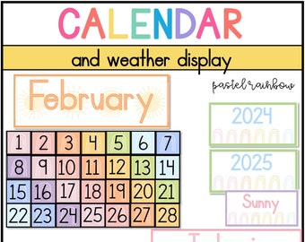 Classroom Calendar and Weather Display | Pastel Rainbow Classroom Decor