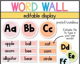 Word Wall | EDITABLE | Pastel Rainbow Classroom Decor