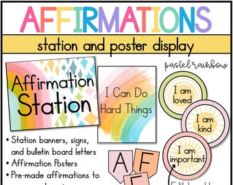 Affirmation Station | EDITABLE | Pastel Rainbow Classroom Decor
