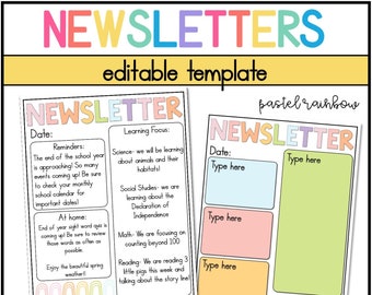 Classroom Newsletter | EDITABLE | Pastel Rainbow Classroom Decor