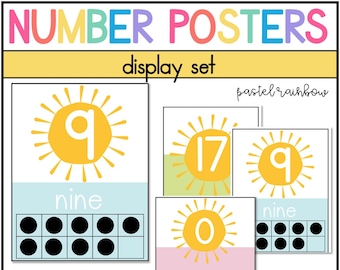 Number Posters | Pastel Rainbow Classroom Decor