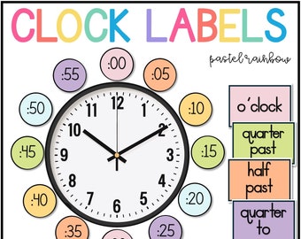 Clock Labels | Pastel Rainbow Classroom Decor