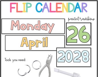 Daily Flip Calendar | Pastel Rainbow Classroom Decor