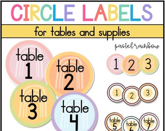 Circle Labels for Tables and Supplies | Pastel Rainbow Classroom Decor