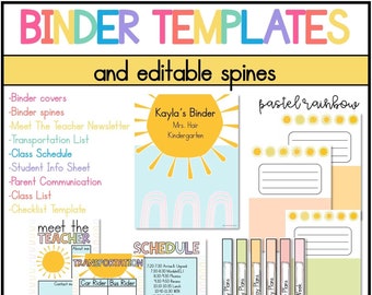 Binder Covers, Spines, and Templates | EDITABLE | Pastel Rainbow Classroom Decor