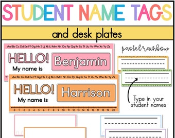 Student Name Tags and Desk Plates | EDITABLE | Pastel Rainbow Classroom Decor