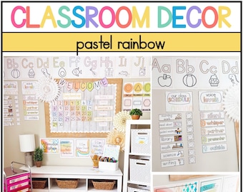 Pastel Rainbow Classroom Decor Bundle, Back to School, Classroom Setup, Elementary Classroom