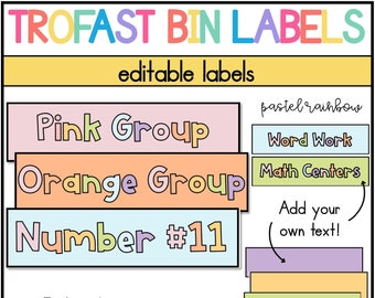 Trofast Labels | EDITABLE | Pastel Rainbow Classroom Decor