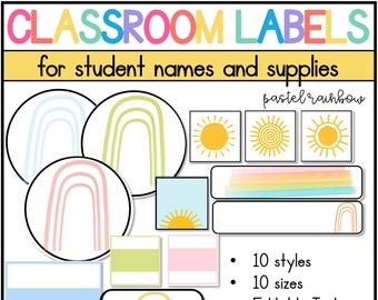 Classroom Labels | EDITABLE | Pastel Rainbow Classroom Decor