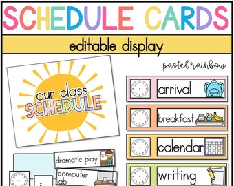 Schedule Cards | EDITABLE | Pastel Rainbow Classroom Decor