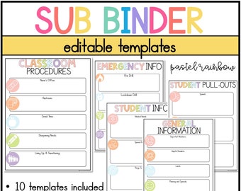 Substitute Binder | EDITABLE | Pastel Rainbow Classroom Decor