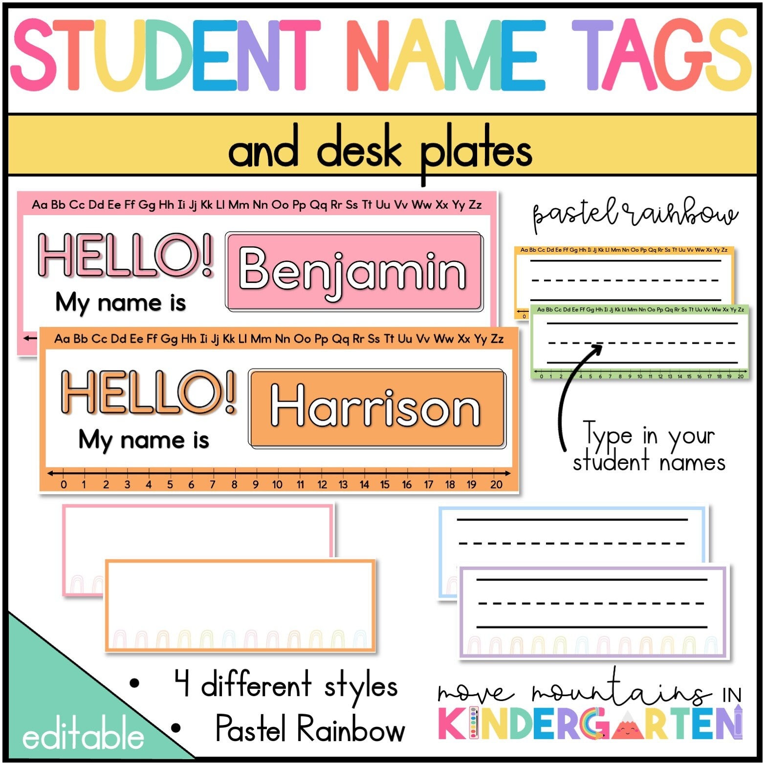 Student Name Tags and Desk Plates EDITABLE Pastel Rainbow Classroom ...
