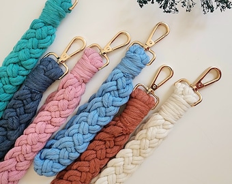 Handmade Braided Wristlet for Keys and Wallets, Cotton Keychain/Lanyard/Fob Holder, Aesthetic & Sustainable Boho Macrame Gifts for Women