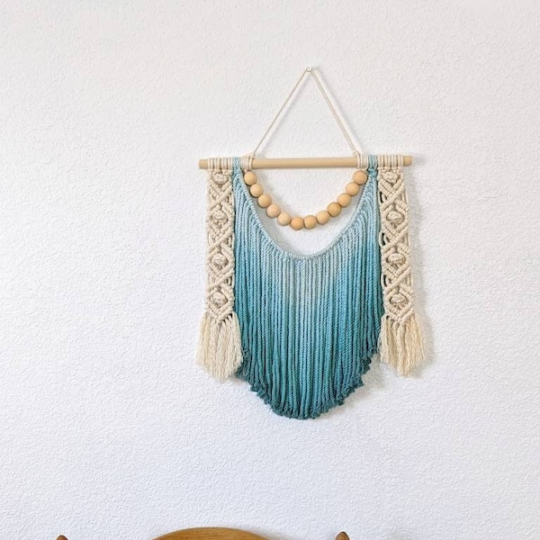 Ombre handmade beaded Macrame wall hanging, Bohemian Wall decor, Dip dyed wall tapestry, Beautiful natural cotton art piece with wooden bead