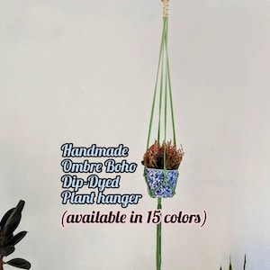 Handmade and Dip-Dyed Macrame Plant Hanger Art - &#39;Ivy&#39;, Handwoven Ombre Colored Plant Hanging with Tassels, Sustainable Cotton Cords