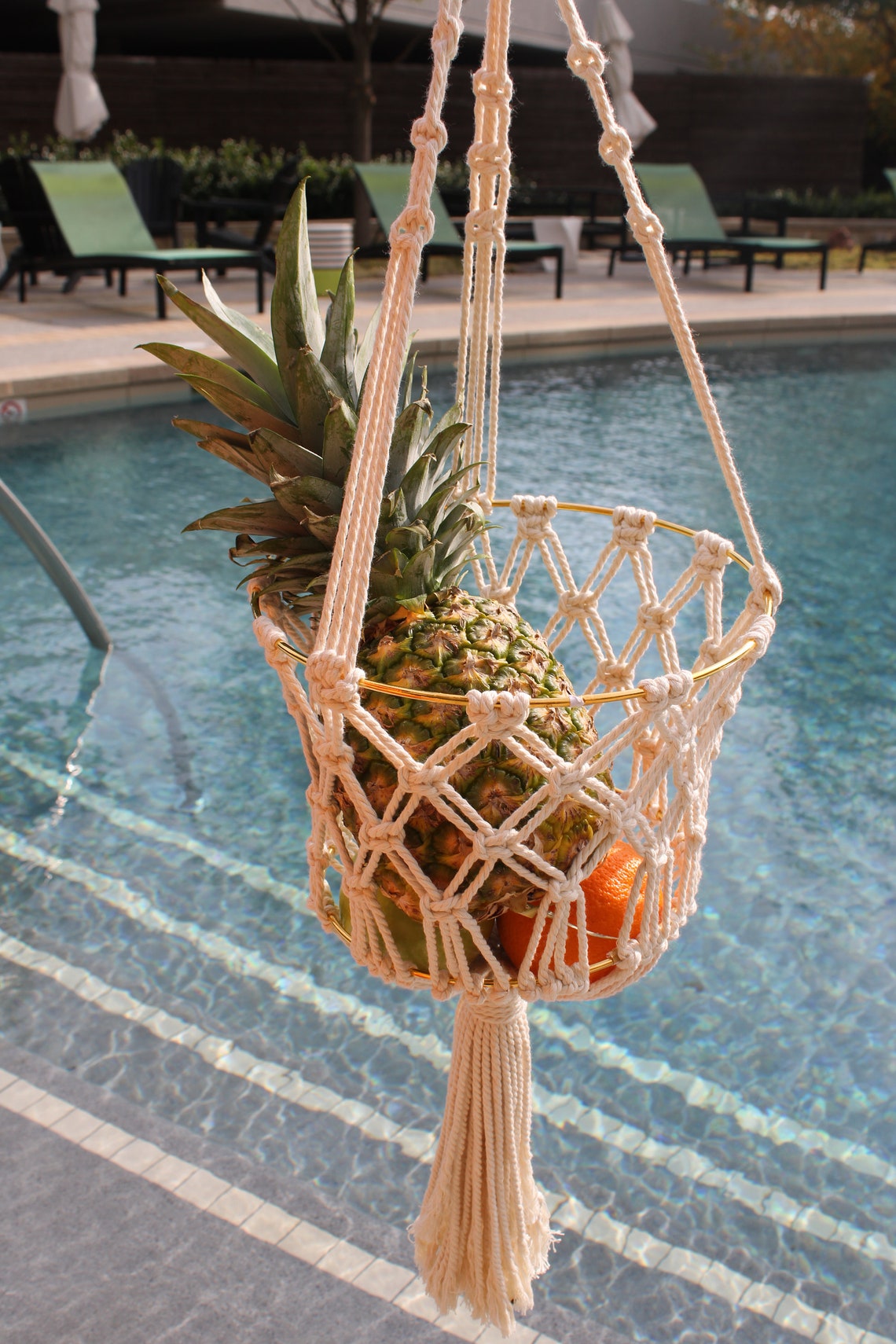 macrame hanging toy basket