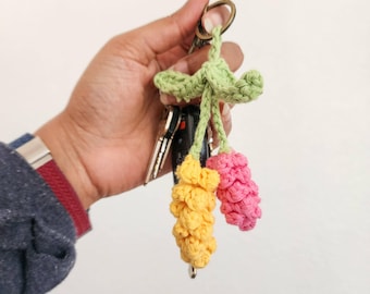 Handmade Lavender Keychain | Crochet Floral Bag Charm | Aesthetic Keyring | Cute Boho Accessory | Gift for Her | Trendy Keychain