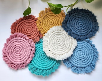 Sottobicchieri Boho in macramè, sottobicchieri rotondi in cotone intrecciati a mano, decorazioni da tavola fatte a mano, sottobicchieri intrecciati, dettagli in stile Boho, sottobicchieri ecologici