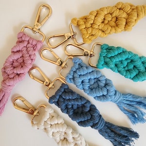 Handmade Macrame Cotton Keychain Charm with Golden Clasp, Boho Purse/Key Accessory, Sustainable Gift for Women / Bridesmaid / Bridal Showers