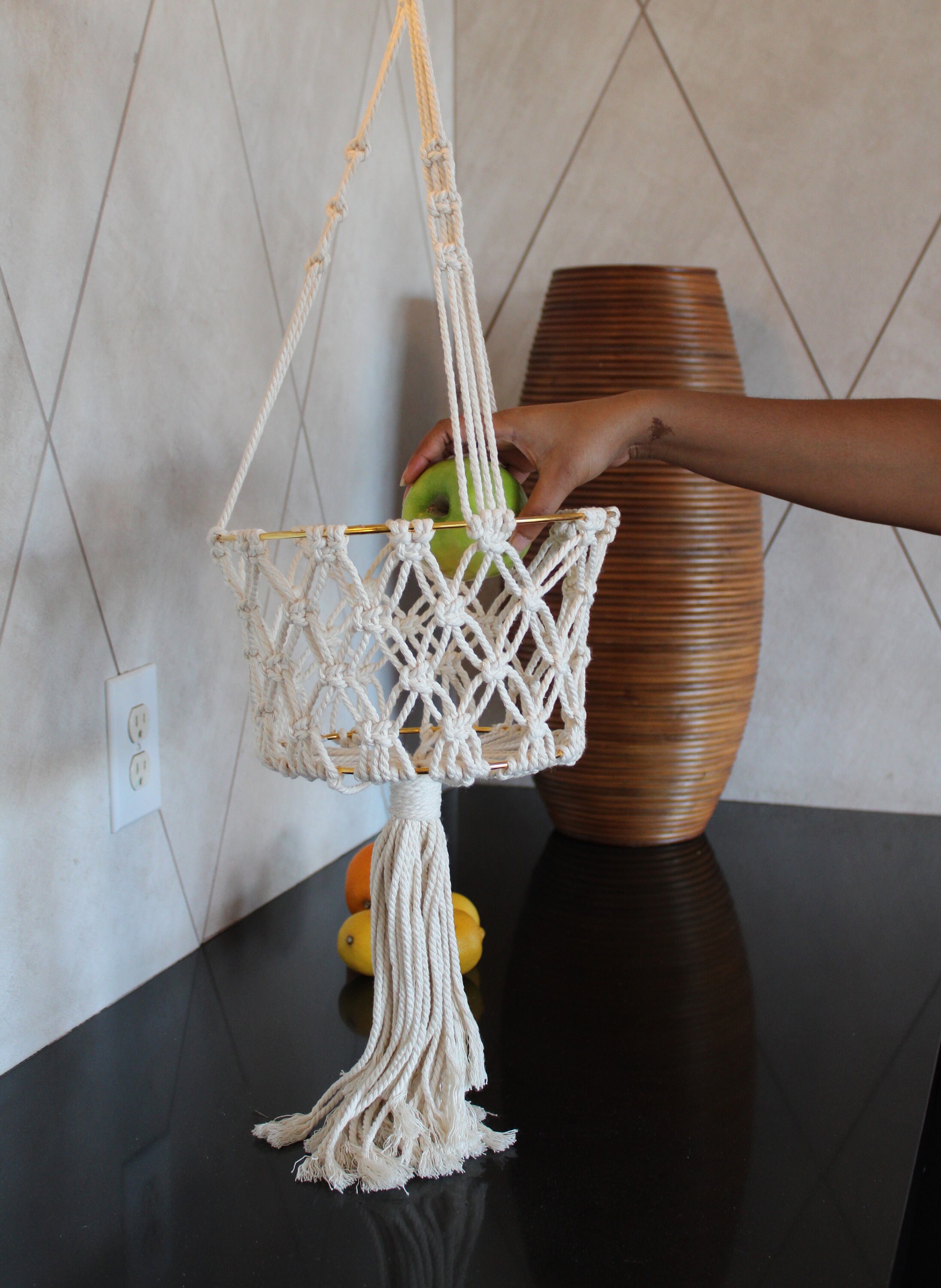 Macrame hanging basket for plant/fruit handmade basket Etsy