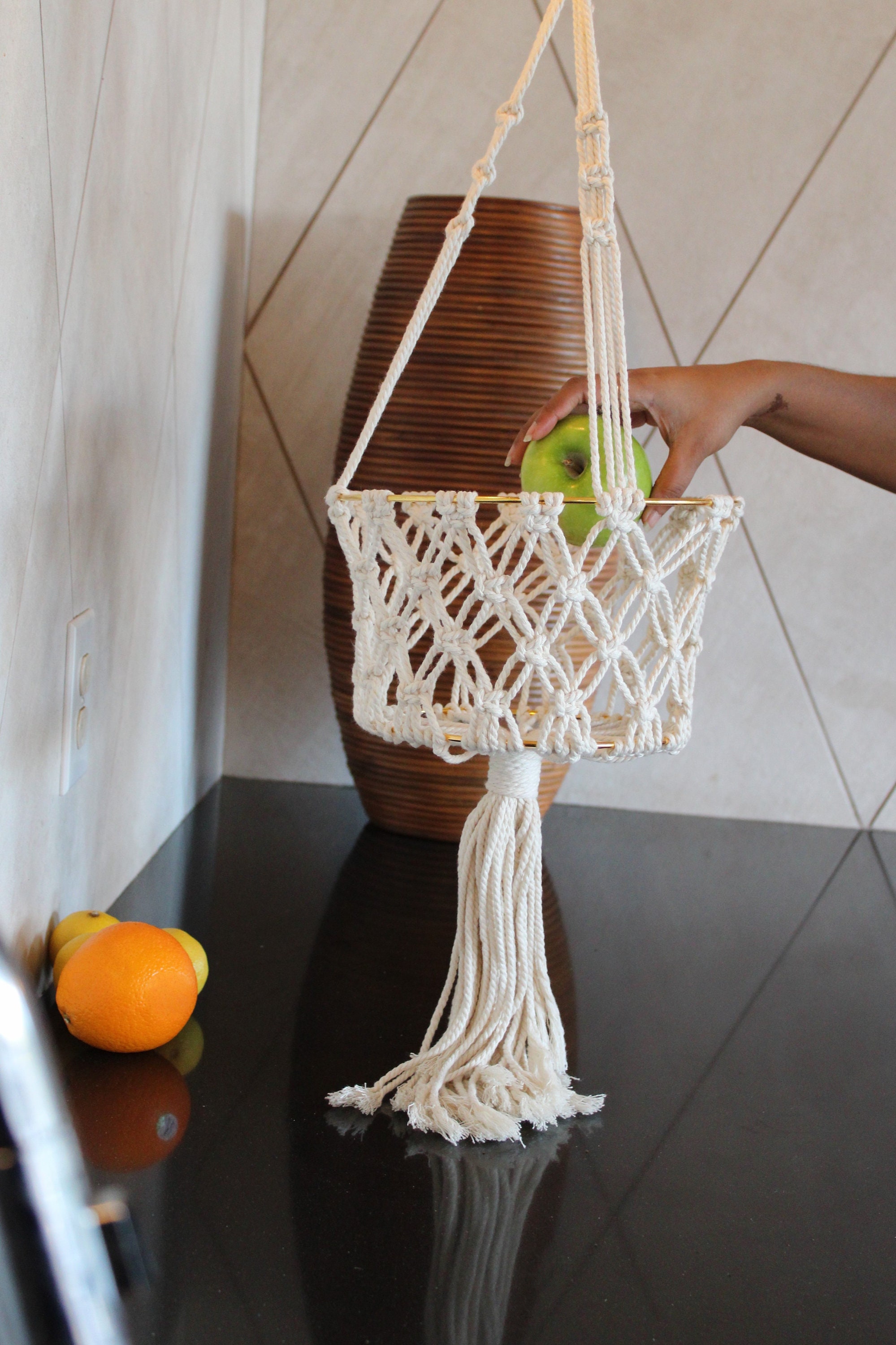 Macrame hanging basket for plant/fruit handmade basket Etsy