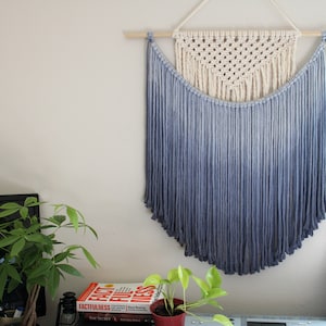 Handmade Macrame wall hanging in Ombre Royal Blue, Bohemian home Decor, Handwoven and Dip-Dyed Tapestry, Chic Ombre Natural Cotton Art Piece